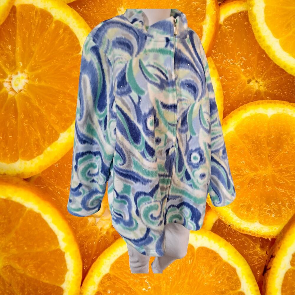 Alfred Dunner blue Green White Swirl‎ Fleece Button Up Shirt Size 1X